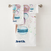 Eiscreme Macaroons Navy Blue White Striping Badhandtuch Set (Insitu)