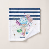 Eiscreme Macaroons Navy Blue White Striping Badhandtuch Set (Waschlappen)