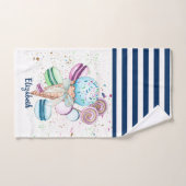 Eiscreme Macaroons Navy Blue White Striping Badhandtuch Set (Handtuch)