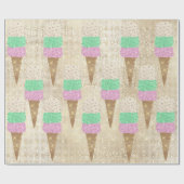 Eiscreme Minze grün rosa Elfenbeinmetall Funkelnd Geschenkpapier (Flach)