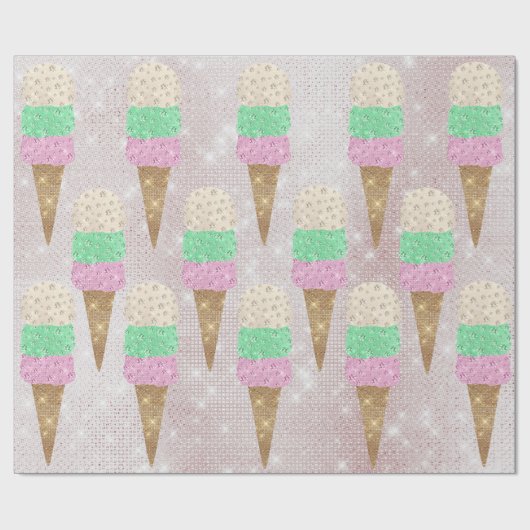 Eiscreme Minze rosa Pastel Elfenbeinfarben Funkeln Geschenkpapier (Flach)