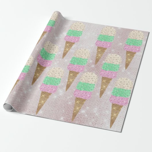 Eiscreme Minze rosa Pastel Elfenbeinfarben Funkeln Geschenkpapier (Ungerollt)
