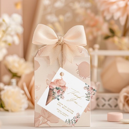 Eiscreme mit blühenden rosa Brautparty Geschenkanhänger