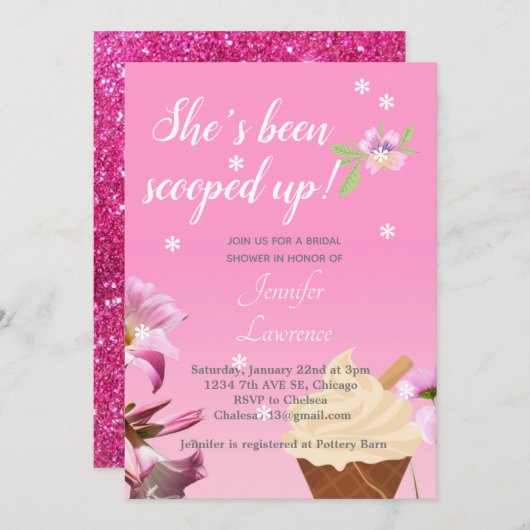 Eiscreme mit Bridal-Dusche Einladung (Vorne/Hinten)