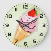 Eiscreme mit Erdbeere Große Wanduhr (Vorderseite)