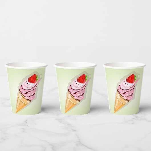 Eiscreme mit Erdbeere Pappbecher