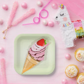 Eiscreme mit Erdbeere Pappteller (Party)