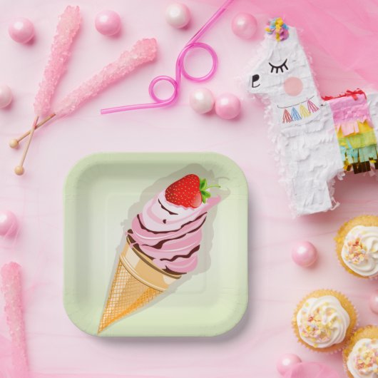 Eiscreme mit Erdbeere Pappteller (Party)