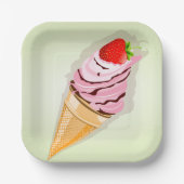 Eiscreme mit Erdbeere Pappteller (Vorderseite)