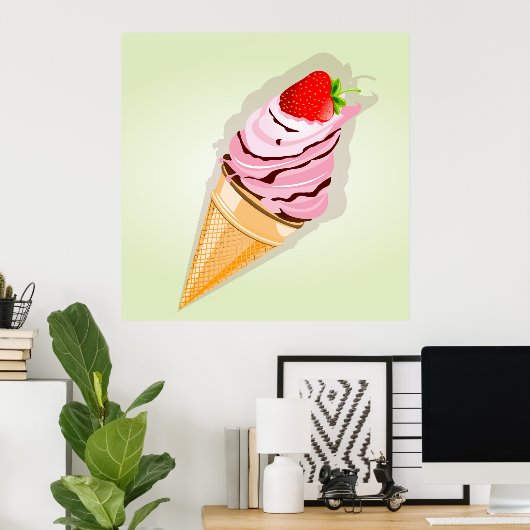 Eiscreme mit Erdbeere Poster (Heimbüro)