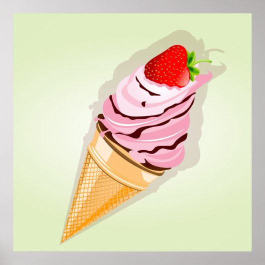Eiscreme mit Erdbeere Poster (Vorne)