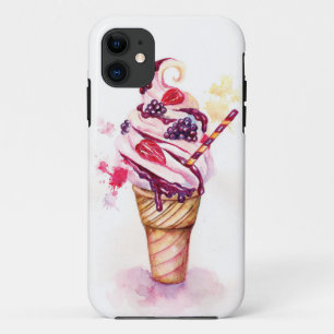 Eiscreme mit Erdbeere und BlackBerry iPhone 11 Hülle