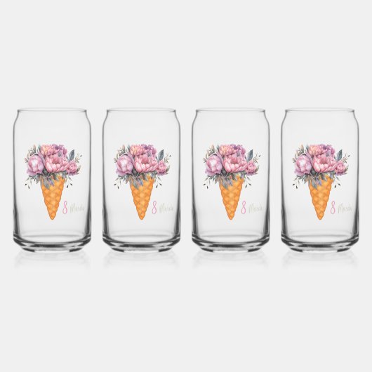 Eiscreme mit Pfannkuchen. Glücklicher Frühlingstag Dosenglas (Links)