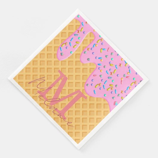 Eiscreme mit rosa Zuckerguss und Sprinklen Serviette (Ecke)
