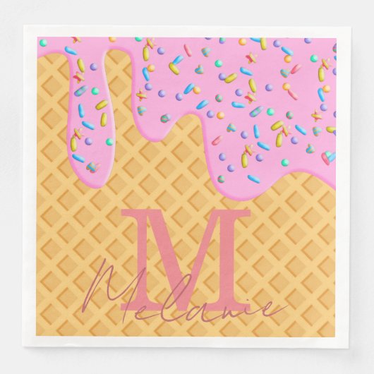 Eiscreme mit rosa Zuckerguss und Sprinklen Serviette (Vorderseite)