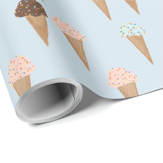 Eiscreme mit Sprinklen blaues Muster Geschenkpacku Geschenkpapier (Rolleneckpunkt)