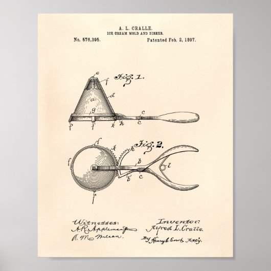 Eiscreme Mold 1897 Patent Art Old Peper Poster (Vorne)