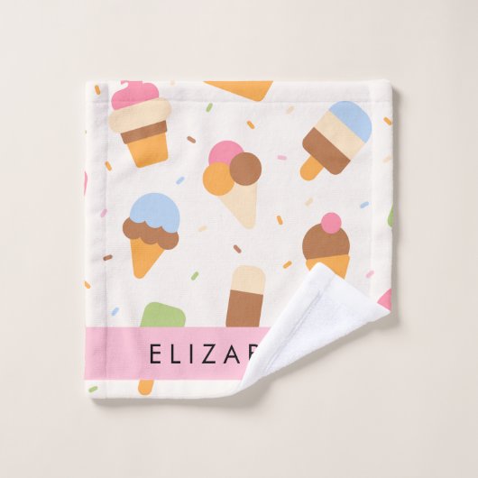 Eiscreme-Muster, Eiscreme, Ihr Name Badhandtuch Set (Waschlappen)