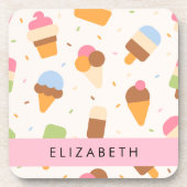 Eiscreme-Muster, Eiscreme, Ihr Name Getränkeuntersetzer (Vorderseite)