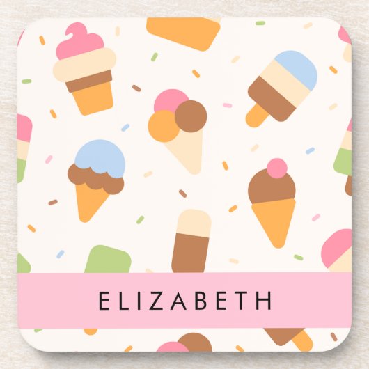 Eiscreme-Muster, Eiscreme, Ihr Name Getränkeuntersetzer (Vorderseite)