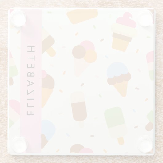 Eiscreme-Muster, Eiscreme, Ihr Name Glasuntersetzer (Rückseite)