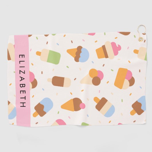 Eiscreme-Muster, Eiscreme, Ihr Name Golfhandtuch (Horizontal)