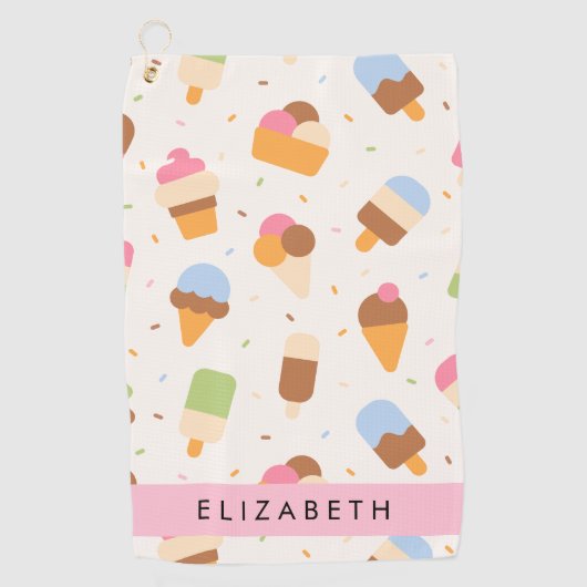 Eiscreme-Muster, Eiscreme, Ihr Name Golfhandtuch (Vorderseite)