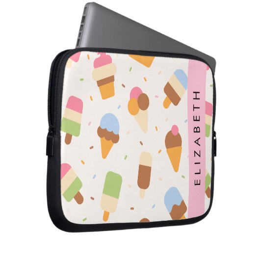 Eiscreme-Muster, Eiscreme, Ihr Name Laptopschutzhülle (Vorne Rechts)