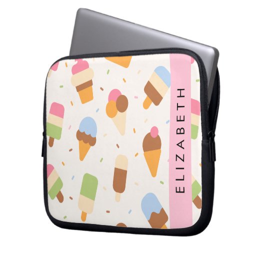 Eiscreme-Muster, Eiscreme, Ihr Name Laptopschutzhülle (Vorderseite Links)