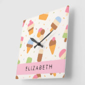 Eiscreme-Muster, Eiscreme, Ihr Name Quadratische Wanduhr (Winkel)