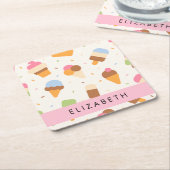 Eiscreme-Muster, Eiscreme, Ihr Name Rechteckiger Pappuntersetzer (angewinkelt)