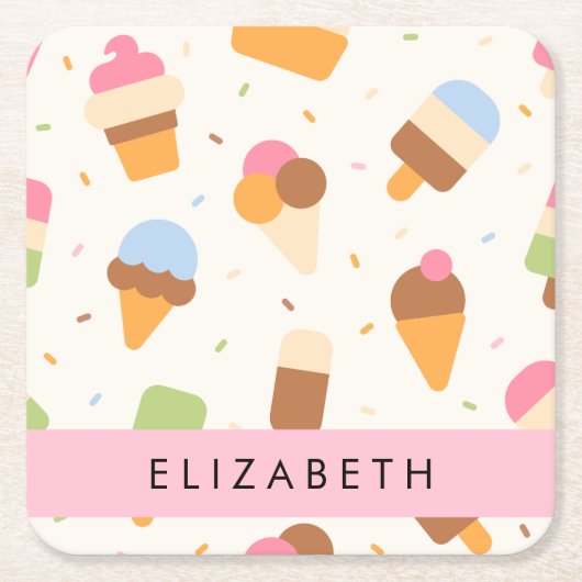 Eiscreme-Muster, Eiscreme, Ihr Name Rechteckiger Pappuntersetzer (Vorderseite)