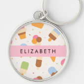 Eiscreme-Muster, Eiscreme, Ihr Name Schlüsselanhänger (Vorne)