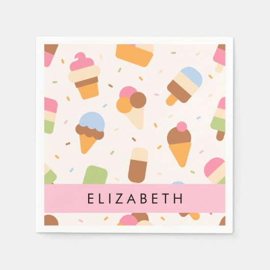 Eiscreme-Muster, Eiscreme, Ihr Name Serviette (Vorderseite)