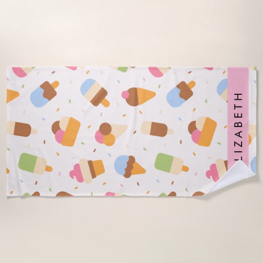 Eiscreme-Muster, Eiscreme, Ihr Name Strandtuch (Vorderseite)