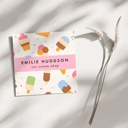 Eiscreme-Muster, Eiscreme-Shop, Ice Creme Parlo Quadratische Visitenkarte