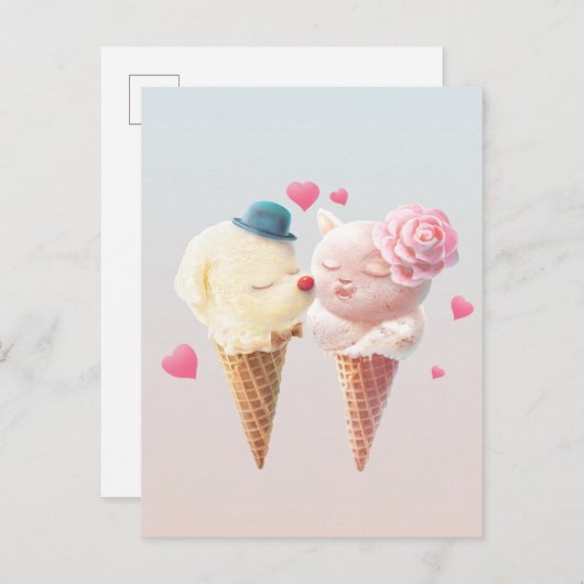 Eiscreme-Paar - Liebe bei First Lick Ankündigungspostkarte (Vorne/Hinten)