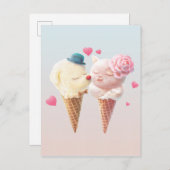 Eiscreme-Paar - Liebe bei First Lick Ankündigungspostkarte (Vorne/Hinten)