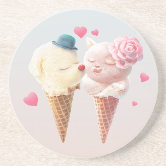 Eiscreme-Paar - Liebe bei First Lick Getränkeuntersetzer (Vorne)