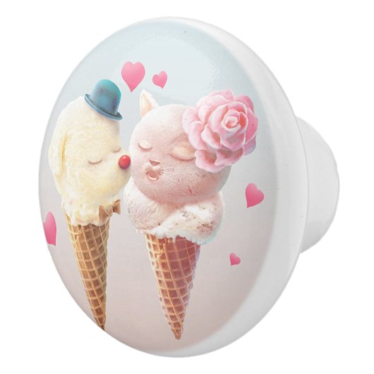 Eiscreme-Paar - Liebe bei First Lick Keramikknauf (Rechts)