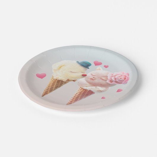 Eiscreme-Paar - Liebe bei First Lick Pappteller (Schrägansicht)