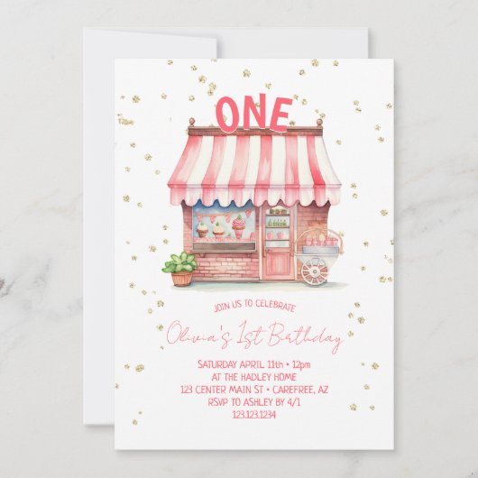 Eiscreme Party 1. Geburtstag Einladung (Vorderseite)