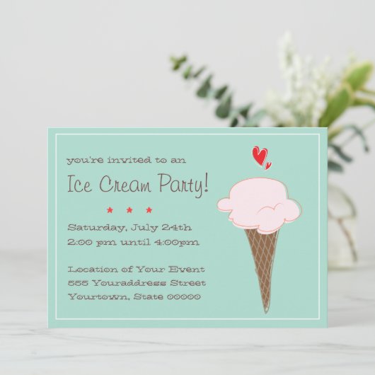 Eiscreme-Party Einladung (Stehend Vorderseite)