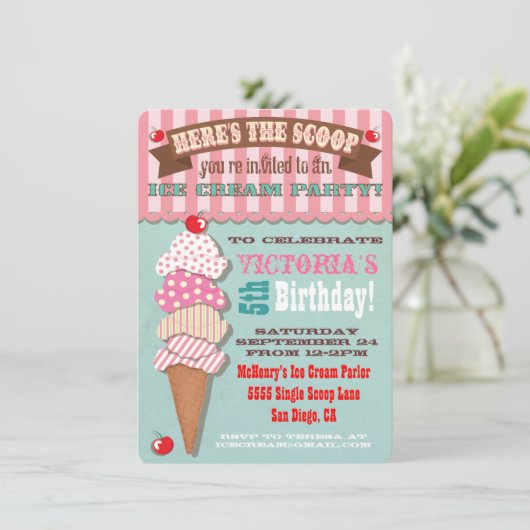 Eiscreme-Party Einladung (Stehend Vorderseite)
