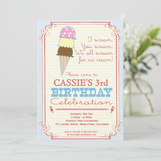 Eiscreme-Party Einladung (Stehend Vorderseite)