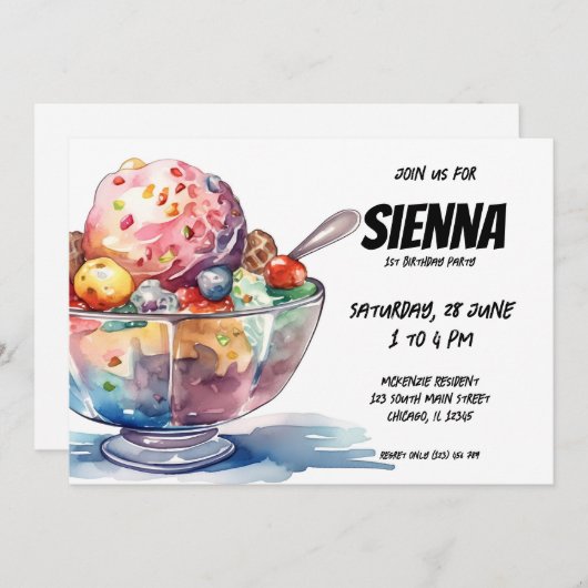 Eiscreme-Party Einladung (Vorne/Hinten)