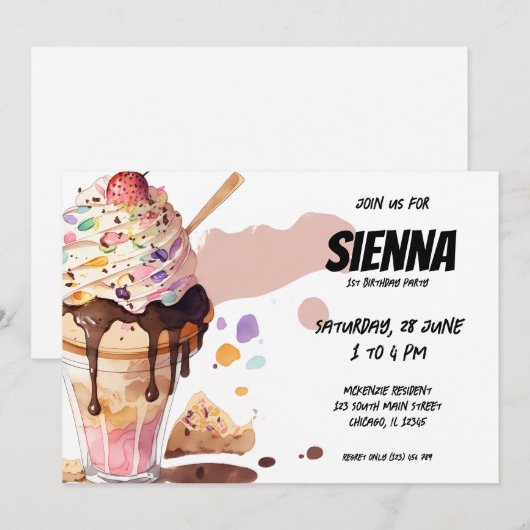Eiscreme-Party Einladung (Vorne/Hinten)