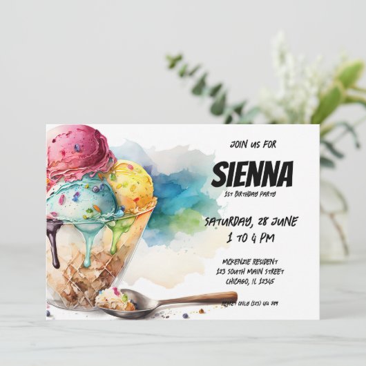 Eiscreme-Party Einladung (Stehend Vorderseite)