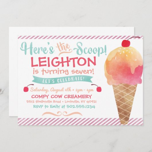 Eiscreme-Party Einladung (Vorne/Hinten)