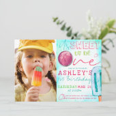 Eiscreme Party Erster Geburtstag Foto Einladung (Stehend Vorderseite)